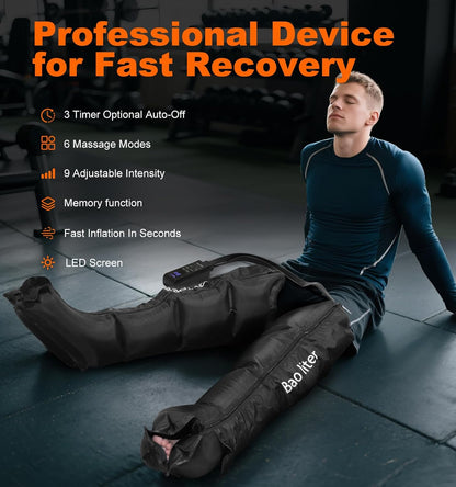 Leg Compression Massager,Professional Full Leg Sequential Pressure Boots, Air Compression Recovery System for Athletes - Circulation and Edema, RLS, Swelling, Pain Relief,9 Intensities 6 Modes