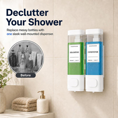 Shampoo and Conditioner Dispenser – Wall-Mounted Shower Soap Dispenser, No-Drill Installation, Lockable, 900 ml Capacity,for Bathroom & Hotel or Airbnb (Black, 3-Pack)