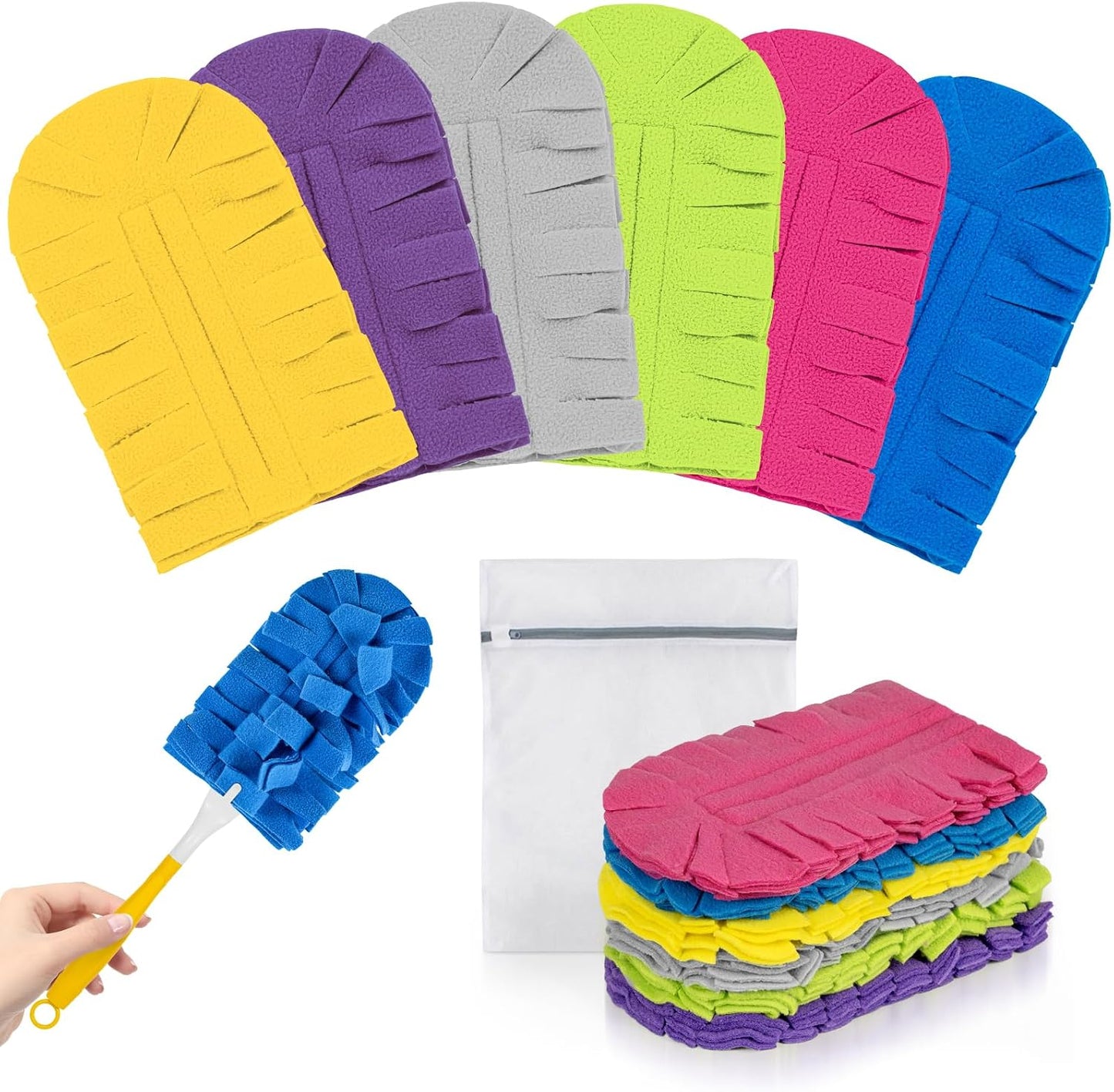 Reusable Duster Refills, Washable Duster for Swiffer (6 PCS) | Include 1 Handle & Laundry Bag, Microfiber Dusting Cloths for Cleaning Fan, Floor, Blind, Windows
