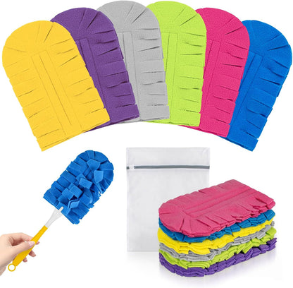 Reusable Duster Refills, Washable Duster for Swiffer (6 PCS) | Include 1 Handle & Laundry Bag, Microfiber Dusting Cloths for Cleaning Fan, Floor, Blind, Windows