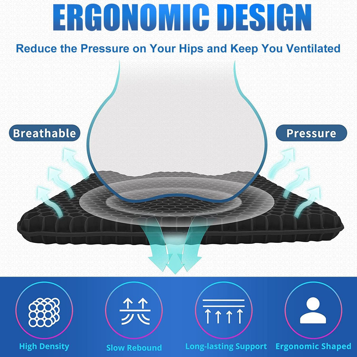 Gel Seat Cushion for Long Sitting Pressure Relief(Super Large&Thick) -Wheelchair Cushion for Pressure Sores - Coccyx,Sciatica & Tailbone Pain Relief Cushion- Non-Slip Butt Pillow for Office, Home, Car