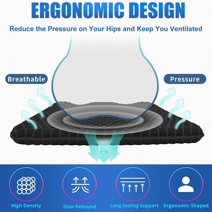 Gel Seat Cushion for Long Sitting Pressure Relief(Super Large&Thick) -Wheelchair Cushion for Pressure Sores - Coccyx,Sciatica & Tailbone Pain Relief Cushion- Non-Slip Butt Pillow for Office, Home, Car