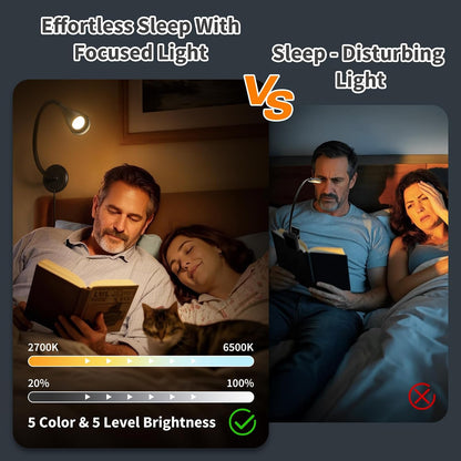 LED Neck Reading Light, Bendable Rechargeable Book Light 110-hr Lasting