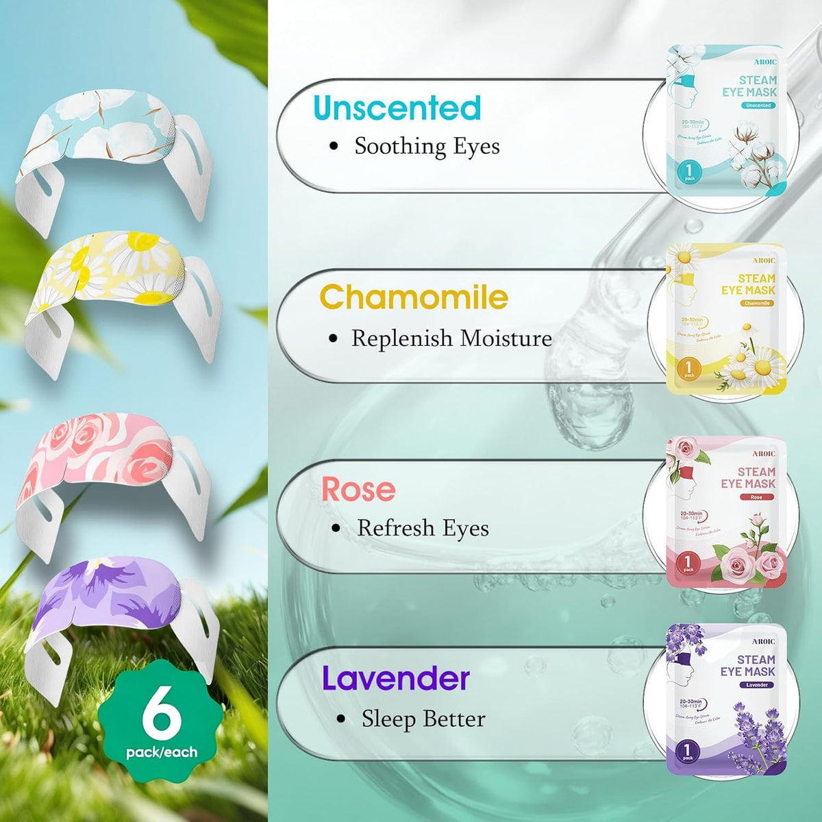 60 Pack Steam Eye Masks Disposable, Heated Eye Mask Warm Compress for Eyes