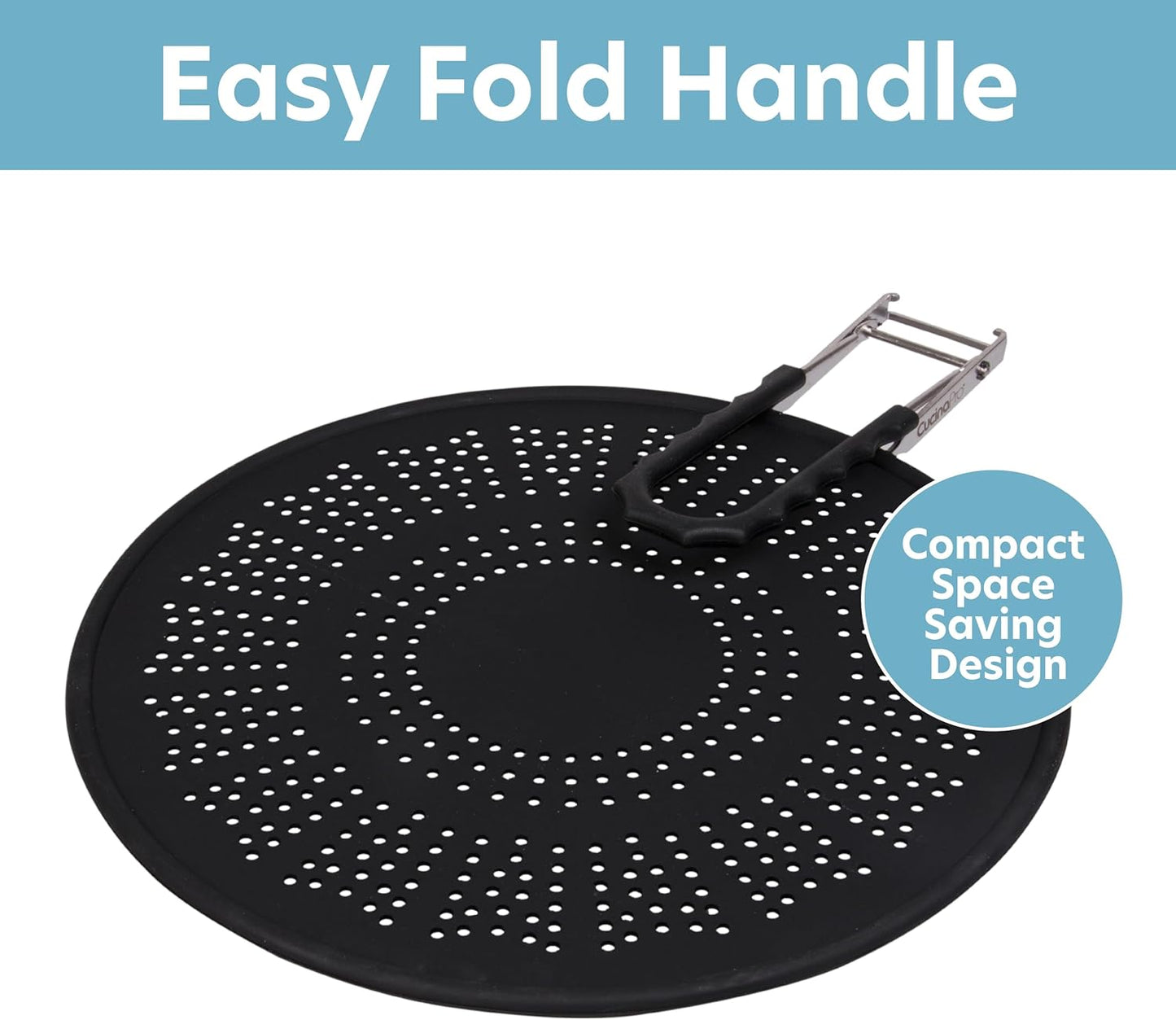 XL 11.5" Silicone Splatter Screen Shield- Multi Use Cover w Foldable Handle | Features Built in Water Strainer, Protect from Oil, Grease with Shield Guard- Fits Most Kitchen Frying Pans, Heat Resistant