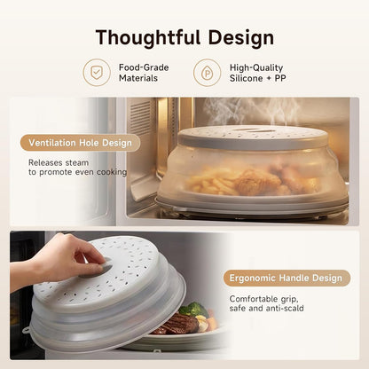 Microwave Splatter Cover for Food with Anti-scald Base Plate, Grey