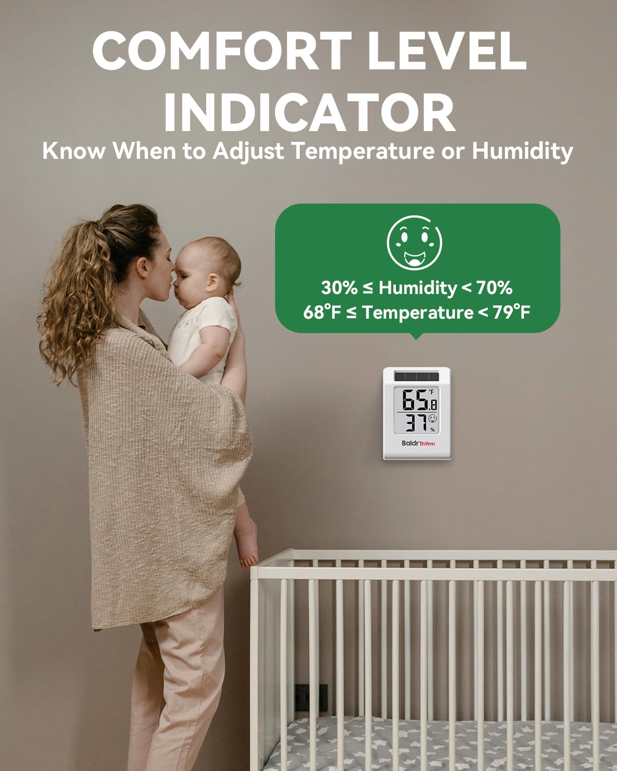BALDR 4-Pack Digital Hygrometer Thermometer, Solar Humidity Monitor (White) | No Setup Needed,Solar Power with Battery Backup,10s Data Refresh,Comfort Indicator Meter for Home Bedroom Greenhouse Office