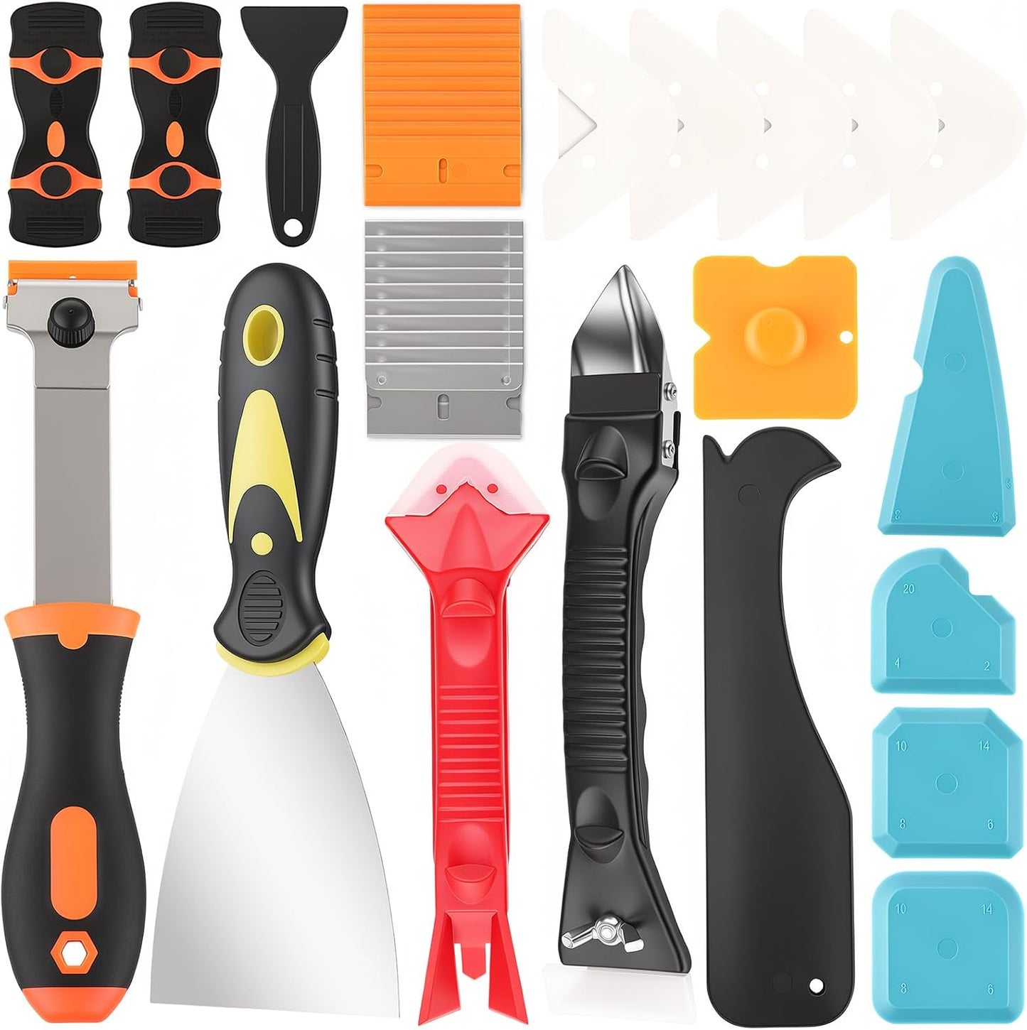 5-In-1 Caulking Tool Kit With Razor Scraper, Silicone Finishing | Caulk Removal And Smoothing, Metal And Plastic Scrapers, For Tile, Glass, Sink, Window And Grout Repair