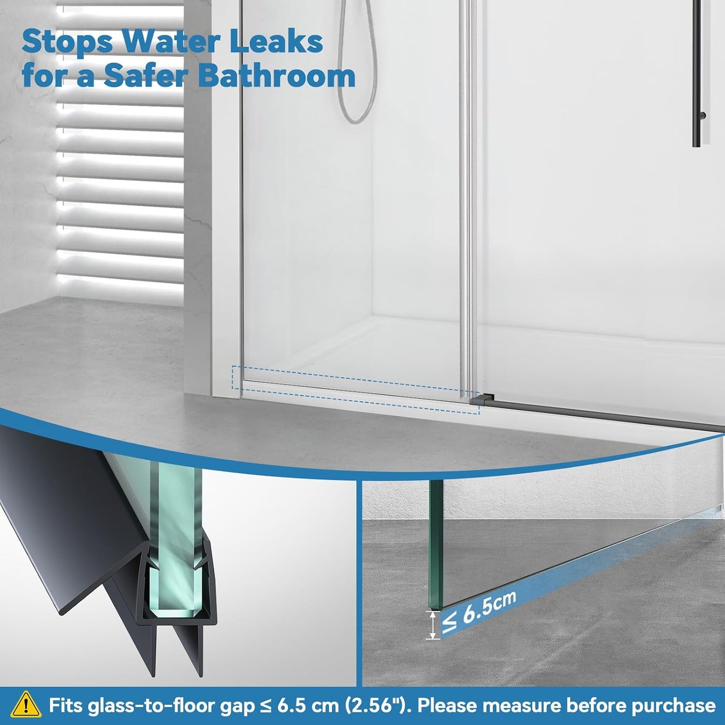 Shower Door Bottom Seal Strip, 2PCS Seal Strip, Ultra Clear PVC, 36" Length, Fits 6mm Thick Glass, Prevents Leaks, Easy Installation, No Adhesive Required (Ultra Clear, 36in for 1/4"(6mm) Door)