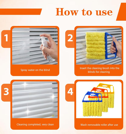3 Pcs Window Blind Cleaner, Blind Duster for Wood Blinds 7-Finger Tool | for Venetian Blind & Air Conditioner Vents (Orange, Yellow, Blue)