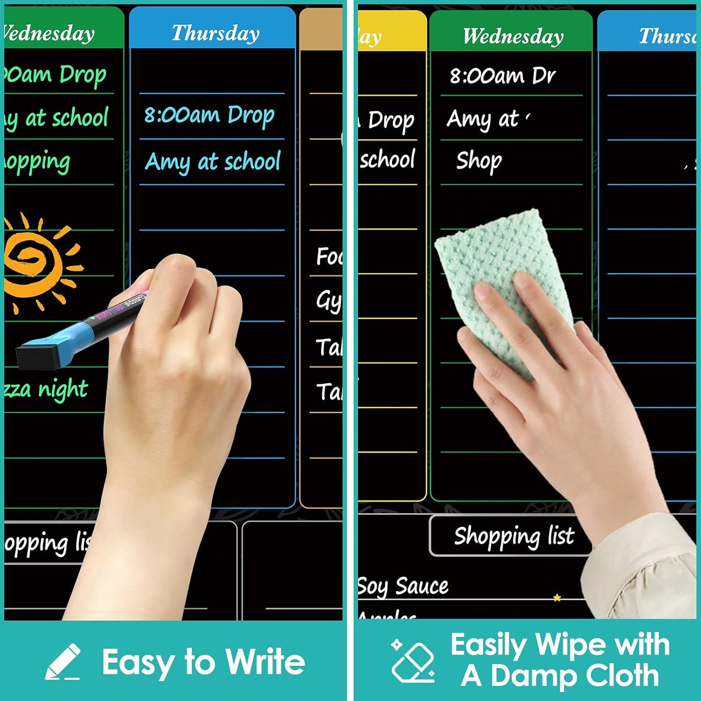 MaxGear Weekly Dry Erase Board for Fridge, 16"x12" Magnetic Calendar | Strong Magnetic, Smooth Writing and Effortless Erasing, Stain Resistant without any Stains with 7 Markers and 1 Eraser