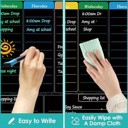 MaxGear Weekly Dry Erase Board for Fridge, 16"x12" Magnetic Calendar | Strong Magnetic, Smooth Writing and Effortless Erasing, Stain Resistant without any Stains with 7 Markers and 1 Eraser