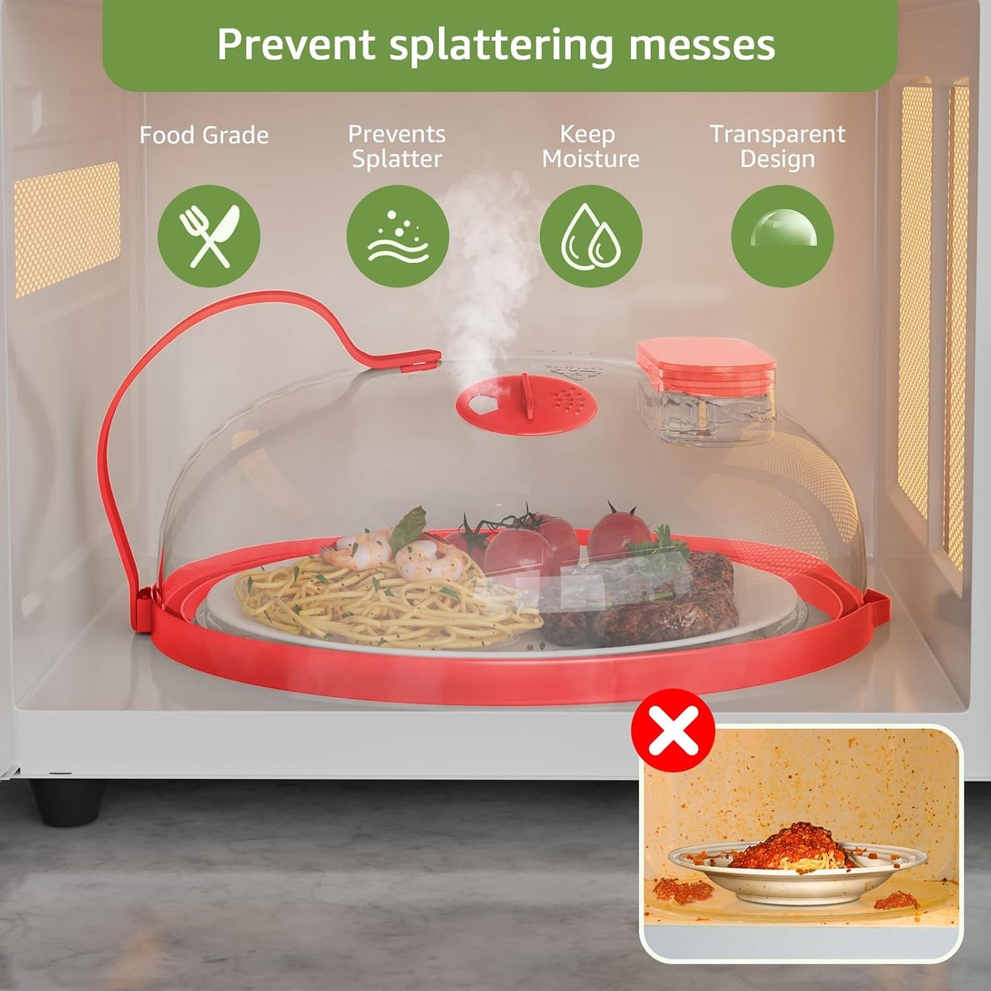 Microwave Splatter Cover with Water Steamer for Food - 10 Inch Steam Microwave Splatter Guard with Handle Plate Covers for Heating Food Splash Oven Lid with Built in Steamer