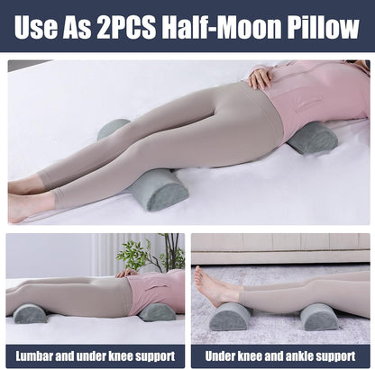 HOMBYS Memory Foam Sleep Position Training Pillow, Half Moon Bolster Body Supportive Trainer Pillow for Back Sleeper Side Sleeper, Adjustable Semi Roll Body Pillow - Grey