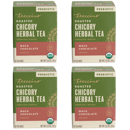 Teeccino Herbal Tea Sampler Assortment - 12 Tea Bags - Maca Chocolaté, French Roast, Hazelnut, Vanilla Nut - Roasted Caffeine Free Herbal Tea, Prebiotic for Natural Energy