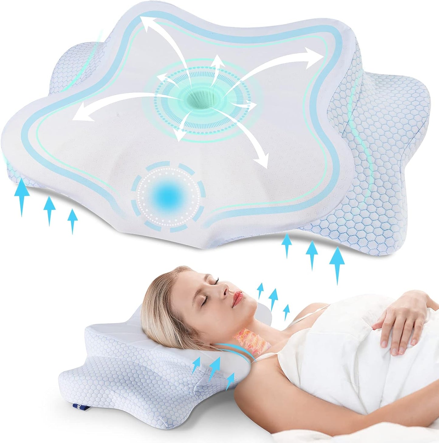 DONAMA Contour Cervical Neck Pillow for Neck Pain Relief | Queen,Ergonomic Dual-Height,Odorless Memory Foam,Side/Back/Stomach Sleepers,Cooling Hypoallergenic Cover,OEKO-TEX Certified