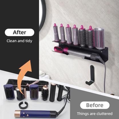 Hair Tool Organizer Wall Mount, Stainless Steel Hair Tool Holder with 2 Heat-Resistant Cups, Curling Iron Holder for Vanity, Hot Tools Organizer with PVC Ring,Hair Dryer Holder for Bathroom, BANJEKT
