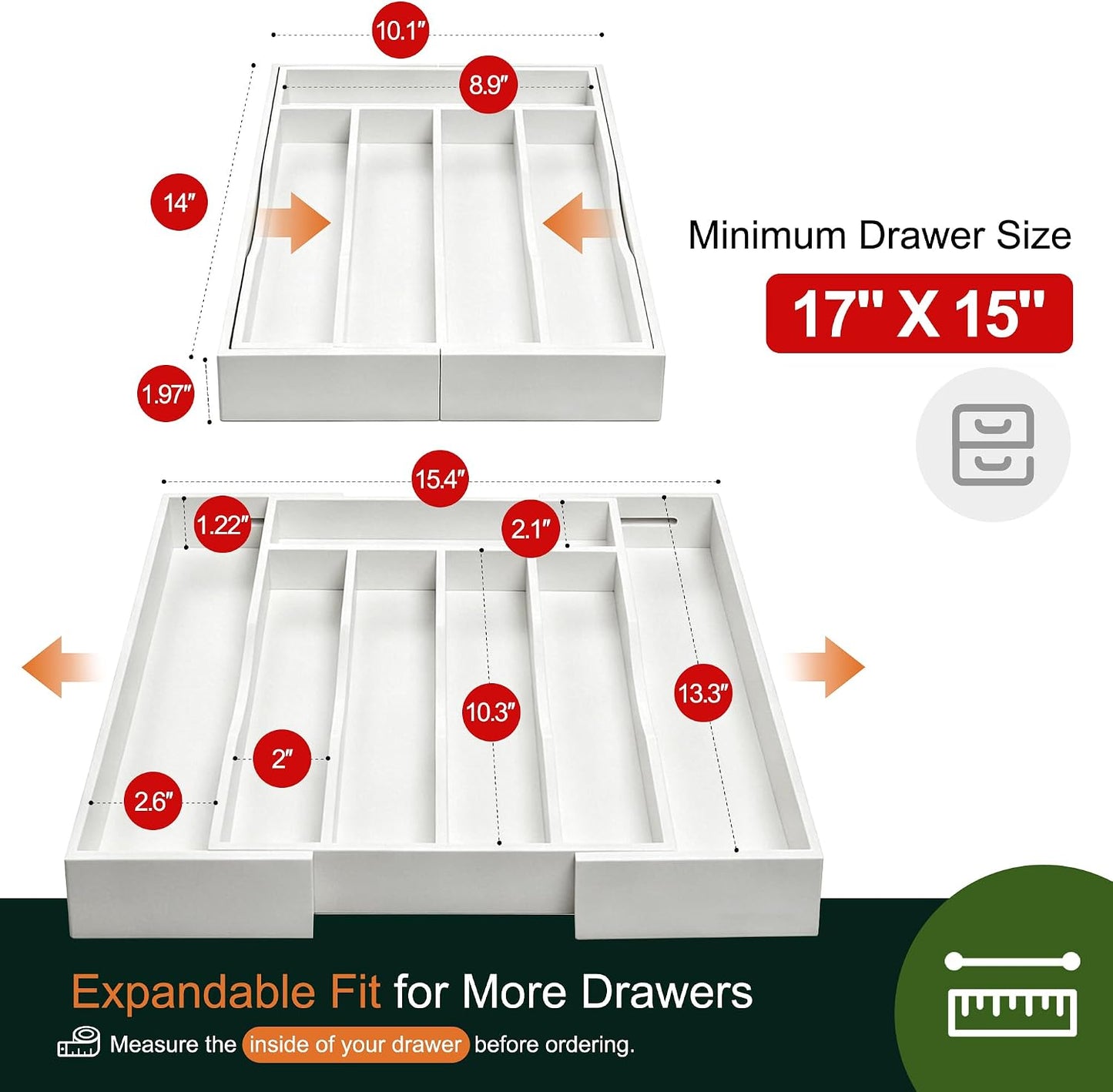 Expandable Bamboo Kitchen Drawer Organizer for Cutlery and Utensils, Adjustable Bamboo Wood Cutlery Tray in Drawer for Flatware and Silverware in Kitchen, (Natural)