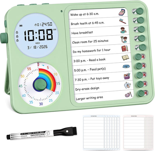 3-in-1 Visual Timer & ADHD Tool for Kids with Chore Chart & Planning Board