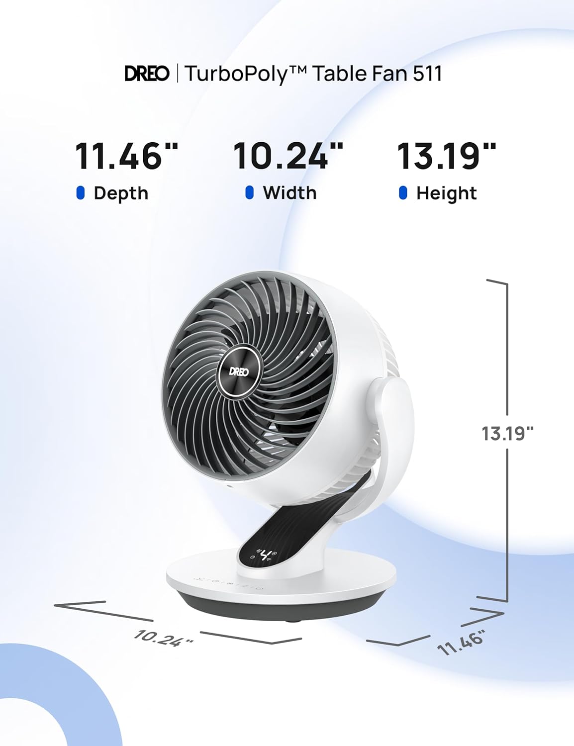 DREO Fan for Bedroom, 13-Inch Oscillating Table Air Circulator Fan for Whole Room, 120° Tilt Adjustment, 25dB Ultra-Quiet, 75ft Powerful Airflow, 4 Speeds Desk Fans with Remote for Home, Office
