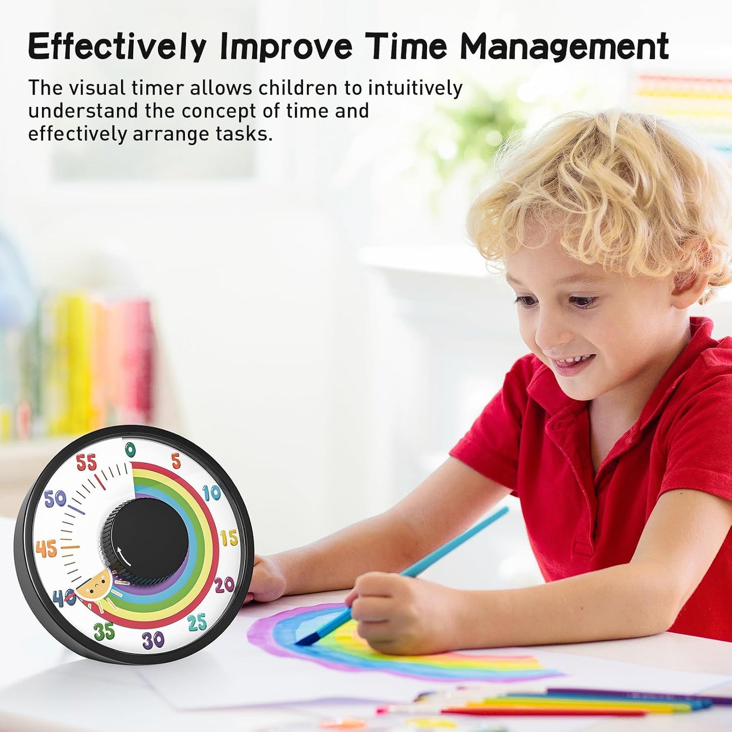 Secura 60-Minute Rainbow Visual Timer 6-Inch Mechanical Countdown Timers for Teaching, Meeting, Cooking, Working - Timer for Kids with Magnetic Backing (Black)