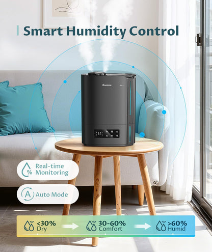 BREEZOME 6L Humidifier for Bedroom Large Room Smart Humidistat Control | 60H Runtime, 25dB Quiet, Essential Oil Diffuser, Top Fill Ultrasonic Cool Mist Humidifiers for Baby, Plants, Nursery
