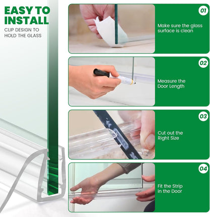 Bathroom Shower Glass Door Bottom Seal Strip, 2PCS 36 Inch Long Clear PVC Seal Strips for 5/16"(8mm) - 3/8"(10mm) Thick Framless Glass Door Panel