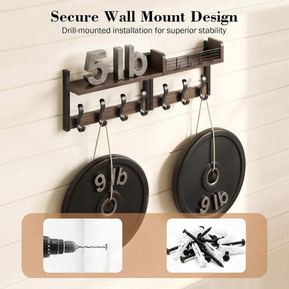 Delamu 29" Large Coat Rack Wall Mount with Shelf, 4 in 1 Shelf with 11 Hooks, Wooden Key and Mail Holder for Wall for Entryway, Living Room and Bedroom, Brown