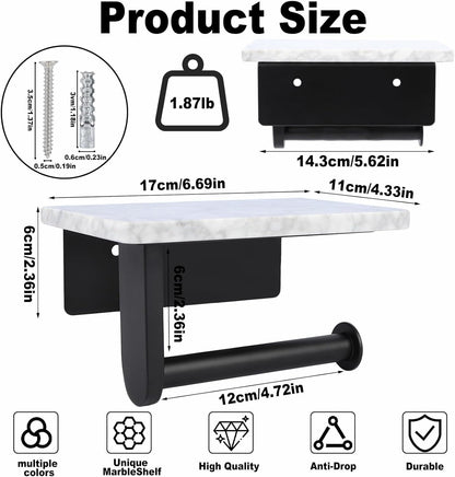 Toilet Paper Holder with Natural Marble Shelf for Bathroom Washroom,Wall Mounted Tissue Holder Suitable for Mega Roll (Brushed Nickel,Small 6.7 * 4.3 in)