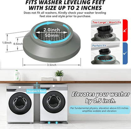 Anti Vibration Pads for Washing Machine with Powerful Sucker, Anti Vibration Pads Vibration Absorber,Washer and Dryer Stand,Stops Washer Dryer Prevents Noise, Washing Machine Stand |Grey, 4pcs|