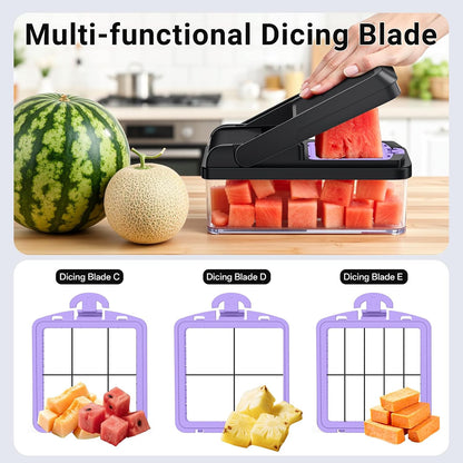 12-in-1 Vegetable Chopper with 7 Blades, Food Veggie Cutter, Green | Includes Egg Separator, Food Container and Finger Guard, Non-slip Base, for Chopping, Slicing, Shredding, and Mincing