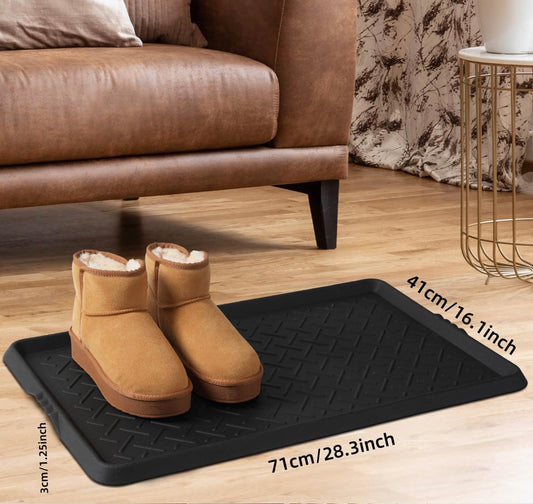 Boot Tray TPE Rubber Shoe Mat Tray for Entryway with Shoes Brush Large Boot mat Tray Multi-Purpose for Indoor or Outdoor Entryway Mat Shoe Cleaning Mat Entryway Shoe Storage 16.1x28.3Inches (Black)