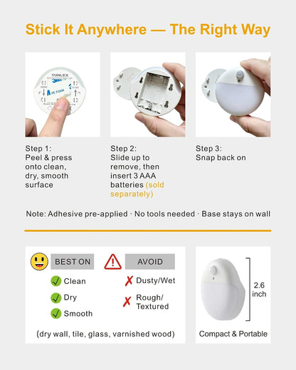 Small Motion Sensor Amber Night Light Battery Operated, Toilet Light | 2 Pack, 3 Modes, Dimmable 1-15lm, Dim Light Soft Glow, No Plug, Wireless Stick on Light for Bedroom, Sleep, Bathroom, Kids