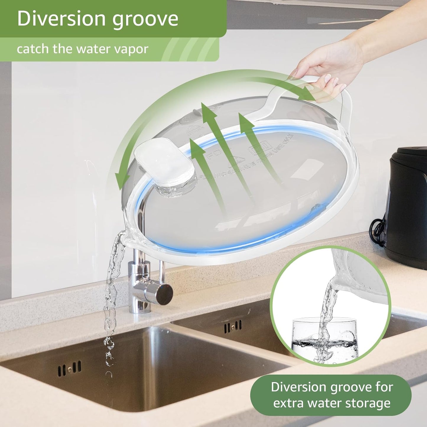 Microwave Splatter Cover with Water Steamer for Food - 10 Inch Steam Microwave Splatter Guard with Handle Plate Covers for Heating Food Splash Oven Lid with Built in Steamer