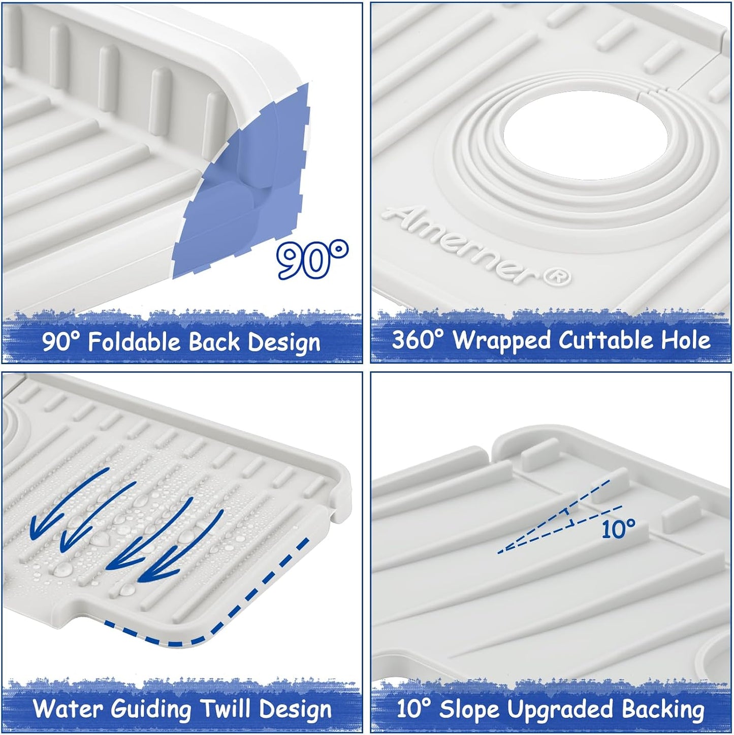 Kitchen Sink Splash Guard, 20IN Longer Silicone Faucet Guard & Draining Mat, Bathroom and Kitchen Sink Organizer, Sink Faucet Mat Water Splash Guard Behind Faucet Accessories Gadget, 20” x 5.5”, White