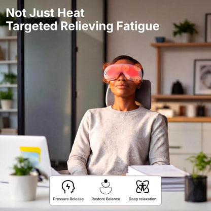 Eye Massager with Heat and Compression for Eye Strain Relief, Heated Eye Mask for Dry Eyes, Migraine & Stress Relief, Bluetooth Music, Rechargeable Foldable (Matte White)