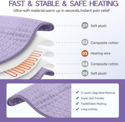 Heating Pad for Period Cramps, Heating Pad for Back/Neck/Shoulder Muscle Pain, 6 Heating&4 Timer Setting, Auto Shut Off, Dry/Moist Heat & Machine Washable, Gray Birthday Christmas Gifts for Women Mom