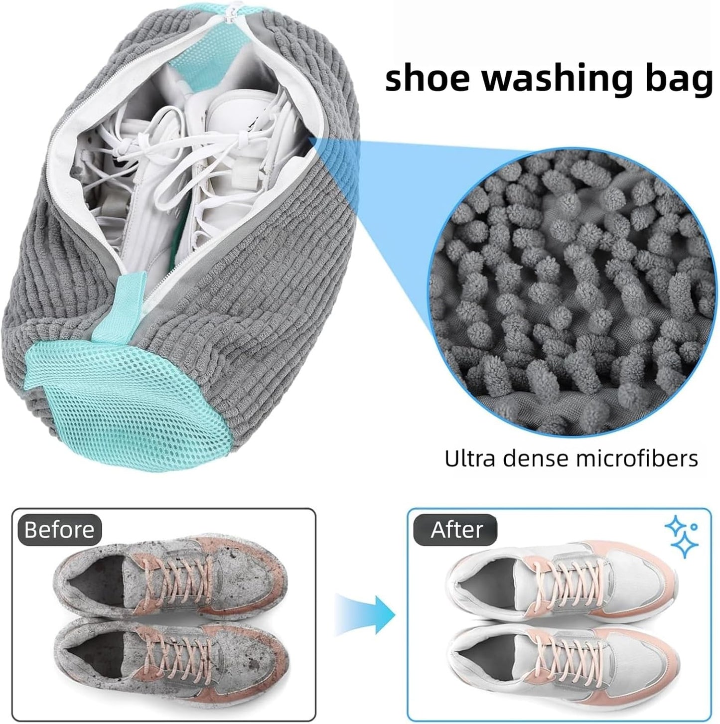 Reusable Shoe Washing Machine Bag & Shoes Laundry Bag for Washer and Dryer, with Self-Locking Zipper, 360° Deep Cleaning, Protects Shoes & Washer – Also Acts as Shoe Dryer Bag for Sneakers (1, grey)