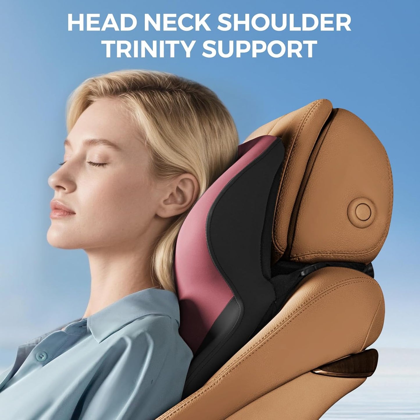 BEBAS Car Headrest Pillow, Ergonomic Neck Pillow with Memory Foam, Black | Enlarged Surface for Head Neck Shoulder Support, Breathable Removeable Car Seat Pillow for Pain Relief, 1 Pack
