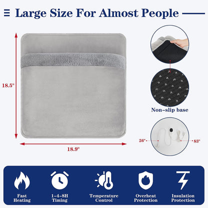 Double Sided Electric Foot Warmer with LCD Display, Foot Heating Pad, Grey | 9 Heat Settings & 3 Timer, Auto Shut Off, Non-Slip & Machine Washable Plush, Under Desk Foot Warmer for Office/Home/Bed-Grey