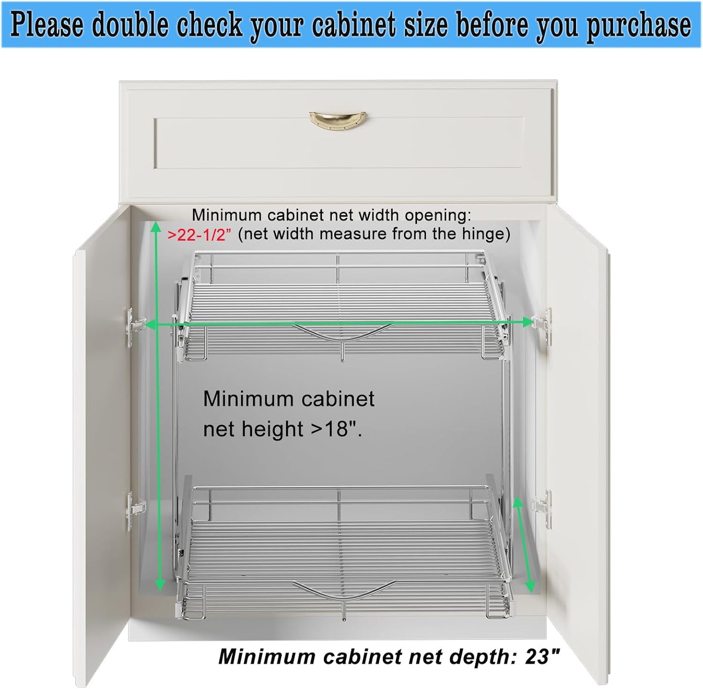 DINDON 2 Tier Pull Out Cabinet Organizer (20" W X 21" D), Double Tier Wire Basket Slide Out Shelf Storage for Kitchen Base Cabinet Organization for Kitchen, Pantry, Bathroom, Chrome