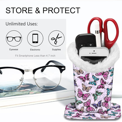 FINTIE Plush Lined Eyeglasses Holder, Glasses Stand Case For Nightstand | Soft Plush Lining, Bedside Eyeglasses Holder, Office Desktop Organizer, Small Item Storage, Anti-Scratch - Colors A