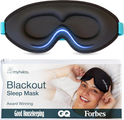 MyHalos® Sleep Mask – 3D Blackout Eye Mask for Women & Men, Side Sleepers, Zero Pressure Memory Foam Eyelash Friendly, Breathable,Award-Winning Sleep Aid for Travel (Black, 1 Count (Pack of 2))