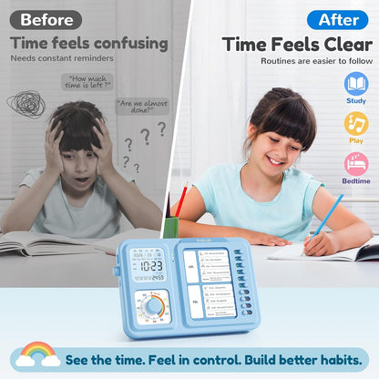3-in-1 Visual Timer for Kids, Chore Chart for Kids, Visual Schedule（Blue） | To do list board, routine chart for home, school, classroom, ADHD/autism visual support, checklist, silent vibration alerts