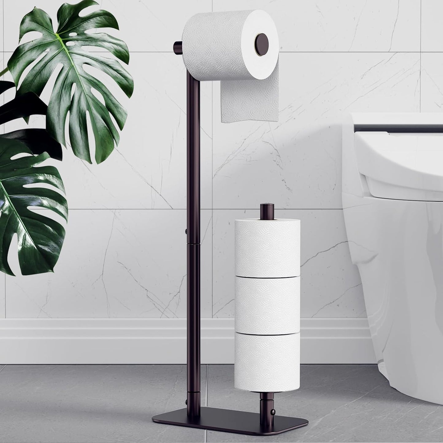 Kitsure Toilet Paper Holder Stand, Bathroom Storage, Medium, Black | Large Capacity Toilet Paper Holder for 4 Rolls, Rustproof Toilet Paper Holder Free Standing, Non-Slip Stable Base