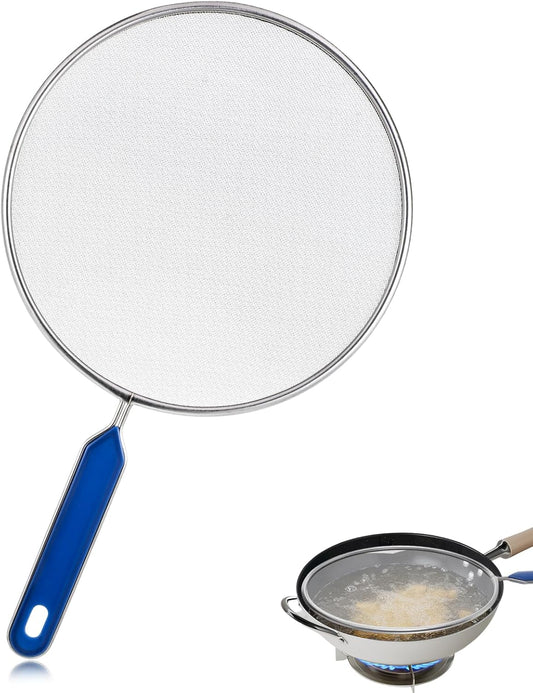 8.3 Inch Grease Splatter Guard for Frying Pan, Stainless Steel Grease Screen with Grip Handle, Ultra Fine Mesh Prevents Oil Splatters for Frying Pan
