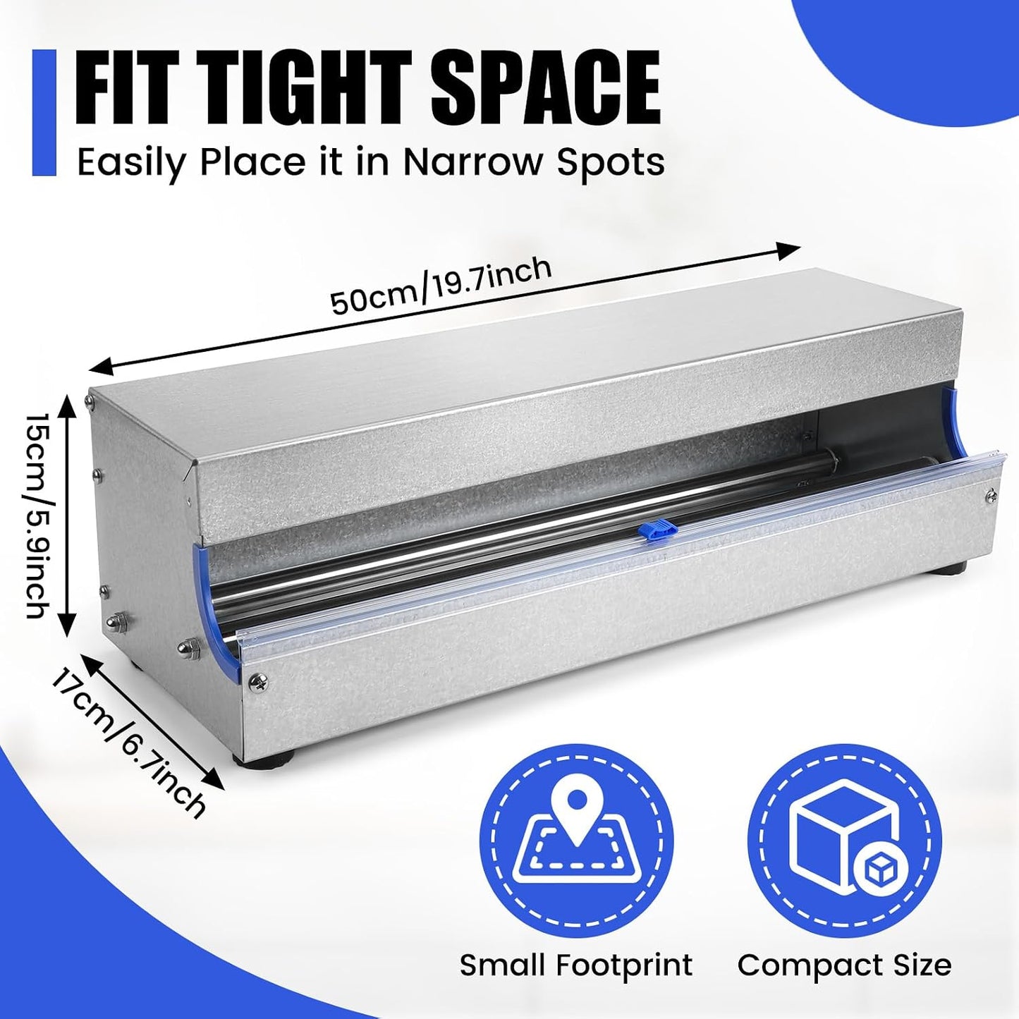 Lounsweer 18 Inch Stainless Steel Plastic Wrap Dispenser with Slide Cutter | with 2 Slide Blades, Fit 9.8"-18" Width Cling Film, Rustproof Manual Wrapper for Household Commercial Food Packaging