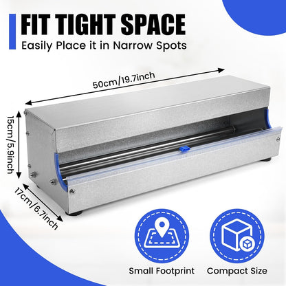 Lounsweer 18 Inch Stainless Steel Plastic Wrap Dispenser with Slide Cutter | with 2 Slide Blades, Fit 9.8"-18" Width Cling Film, Rustproof Manual Wrapper for Household Commercial Food Packaging
