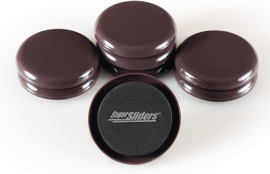 Super Sliders 2-1/2" Round Reusable Furniture Sliders for Carpet, Anti-Slip Protective Furniture Moving Pads for Beds, Sofas, Dressers, Set of 8, Brown