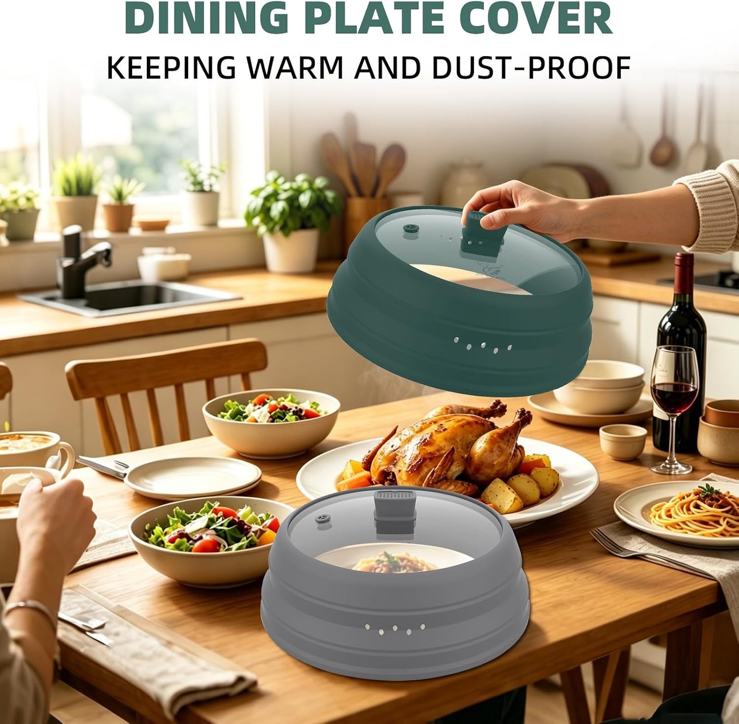 Microwave Splatter Cover Glass Guard Lid with Collapsible Silicone for Food Pot Plate Cover 9.8 inch Dark Blue